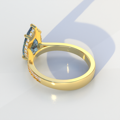 4 Carat Blue Pear Cut Hidden Halo & Pave Set Lab Diamond Engagement Ring - Galleria