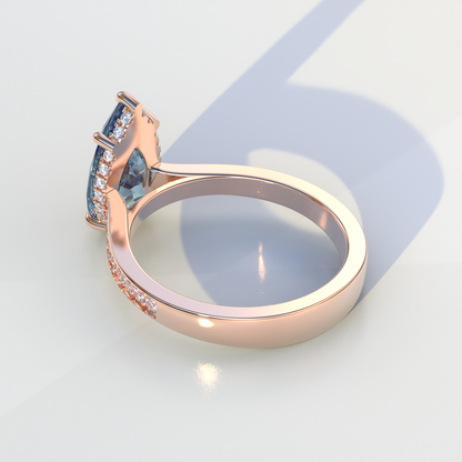 4 Carat Blue Pear Cut Hidden Halo & Pave Set Lab Diamond Engagement Ring - Galleria