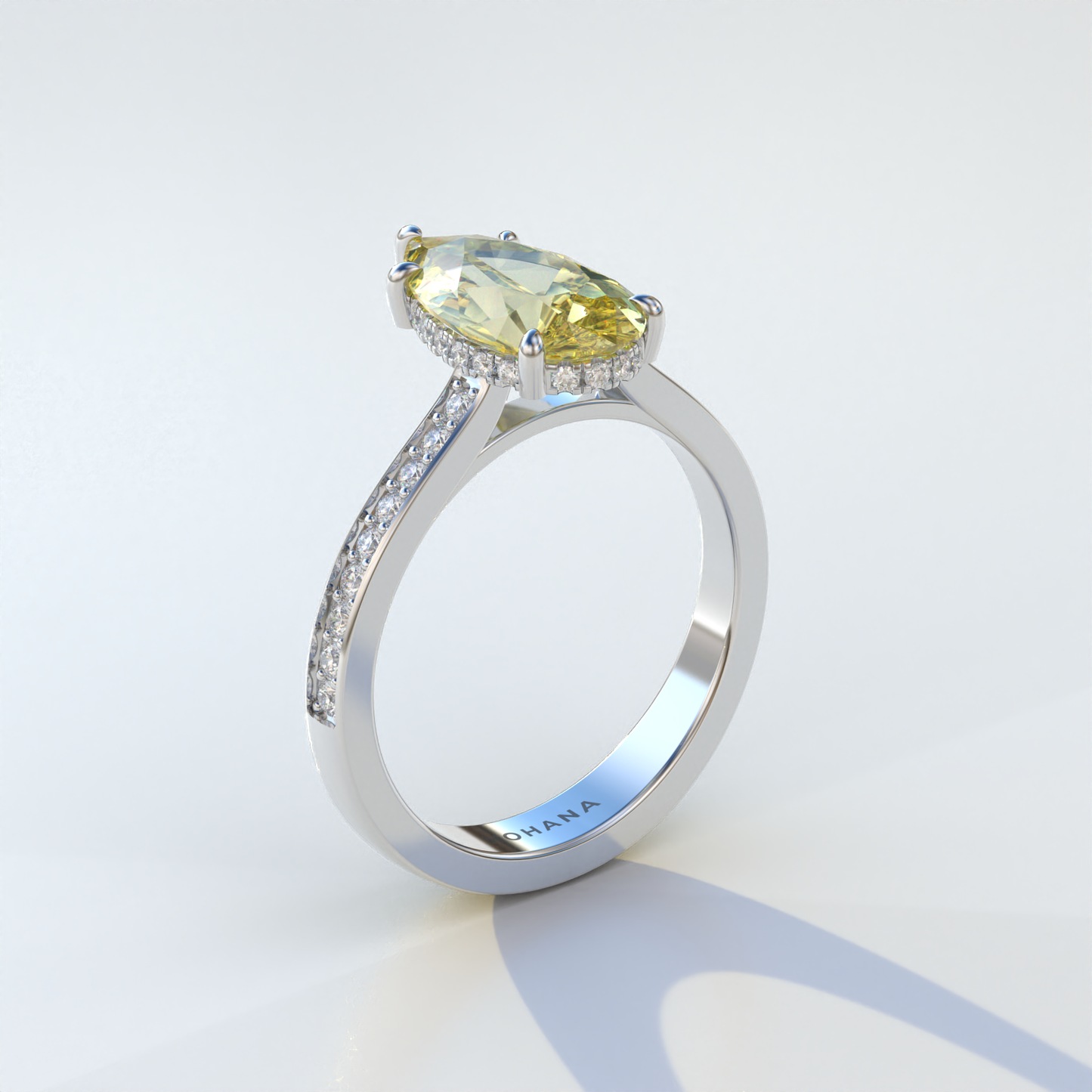 4 Carat Yellow Pear Cut Hidden Halo & Pave Set Lab Diamond Engagement Ring - Galleria