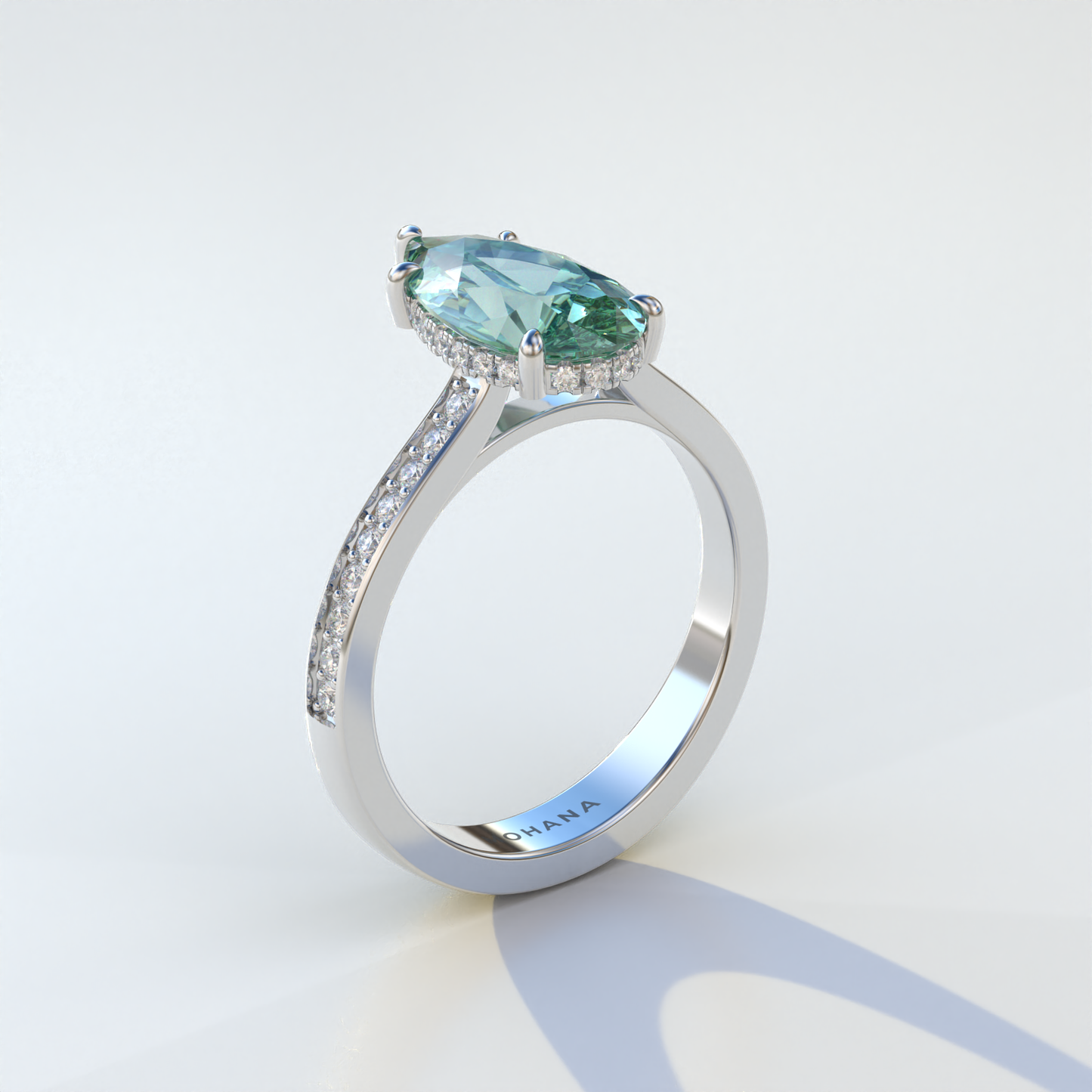 4 Carat Green Pear Cut Hidden Halo & Pave Set Lab Diamond Engagement Ring - Galleria