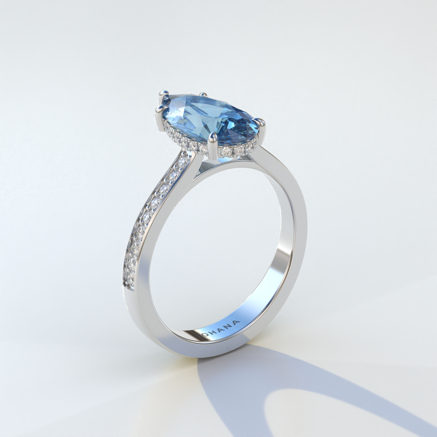 4 Carat Blue Pear Cut Hidden Halo & Pave Set Lab Diamond Engagement Ring - Galleria