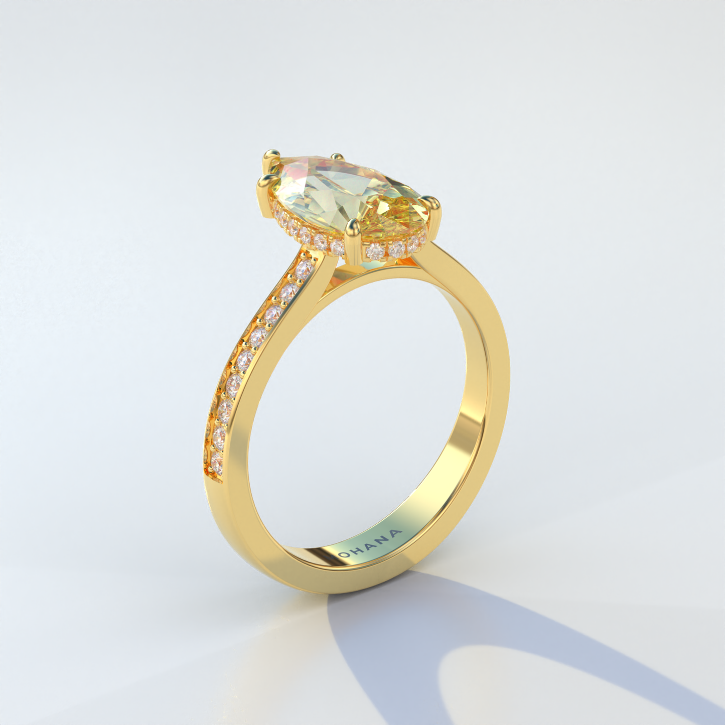 4 Carat Yellow Pear Cut Hidden Halo & Pave Set Lab Diamond Engagement Ring - Galleria
