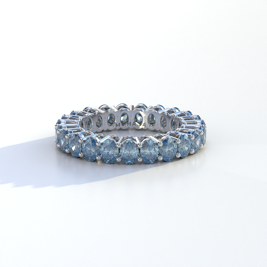 4mm Blue Oval cut Lab Diamond Eternity Ring | Bridal Wedding Band- Camila