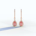 Cleopatra - Pear Cut Pink Color Diamond Stud Earrings | Halo & Pave Setting | Certified - 1 Carat Tw. Lab Diamond / 10K