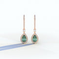 Cleopatra - Pear Cut Green Color Diamond Stud Earrings | Halo & Pave Setting | Certified - 1 Carat Tw. Lab Diamond