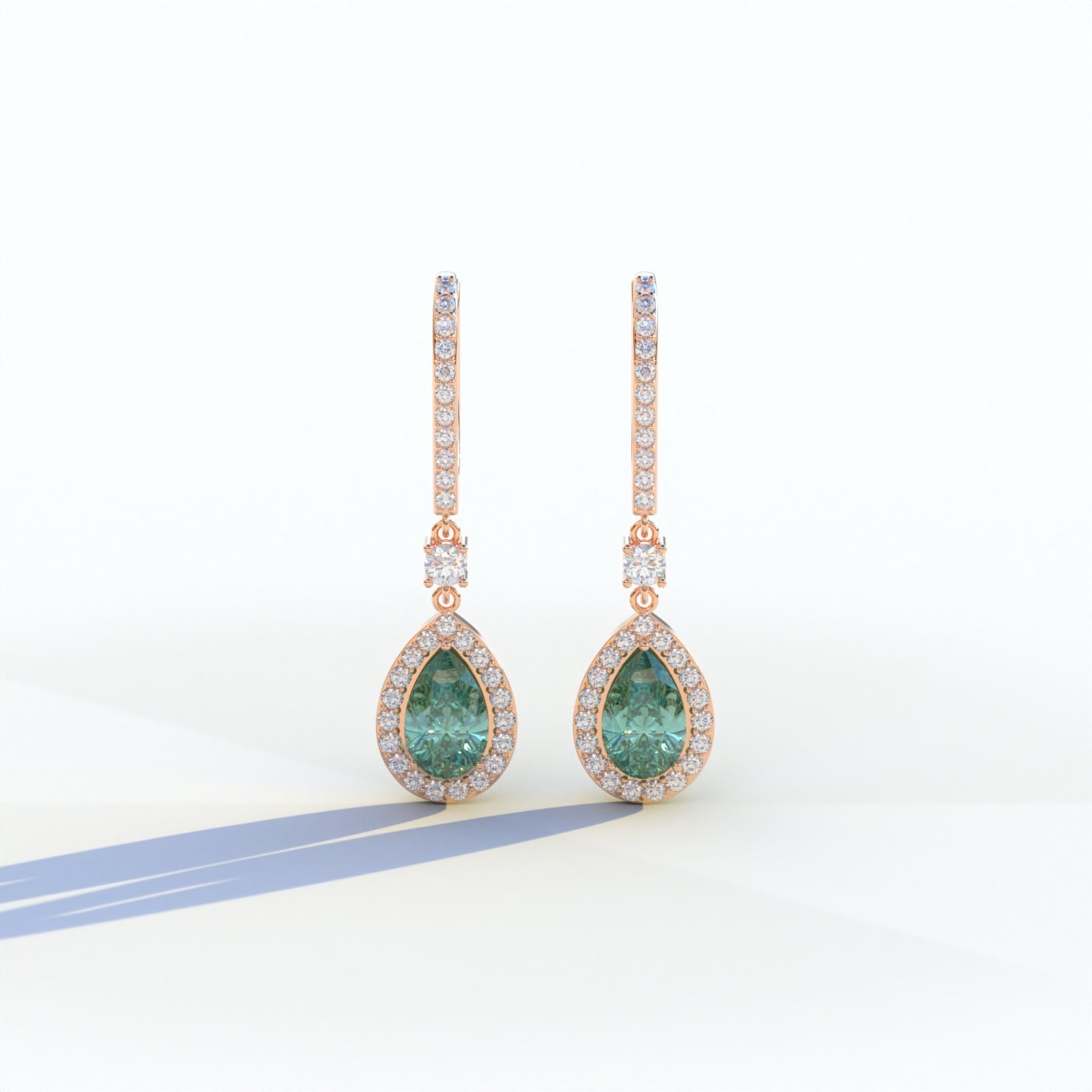Cleopatra - Pear Cut Green Color Diamond Stud Earrings | Halo & Pave Setting | Certified - 1 Carat Tw. Lab Diamond
