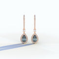 Cleopatra - Pear Cut Blue Color Diamond Stud Earrings | Halo & Pave Setting | Certified - 1 Carat Tw. Lab Diamond / 10K