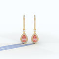 Cleopatra - Pear Cut Pink Color Diamond Stud Earrings | Halo & Pave Setting | Certified - 1 Carat Tw. Lab Diamond / 10K