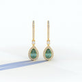 Cleopatra - Pear Cut Green Color Diamond Stud Earrings | Halo & Pave Setting | Certified - 1 Carat Tw. Lab Diamond