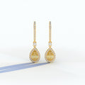 Cleopatra - Pear Cut Yellow Color Diamond Stud Earrings | Halo & Pave Setting | Certified - 1 Carat Tw. Lab Diamond