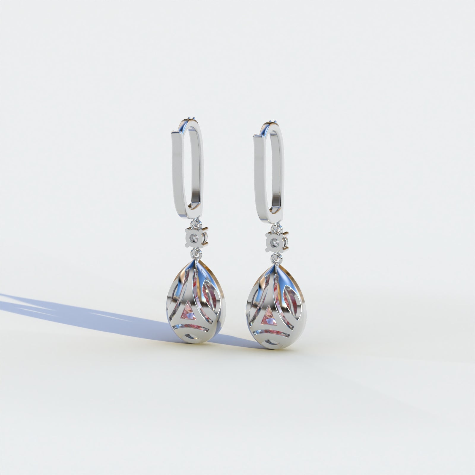 Cleopatra - Pear Cut Pink Color Diamond Stud Earrings | Halo & Pave Setting | Certified