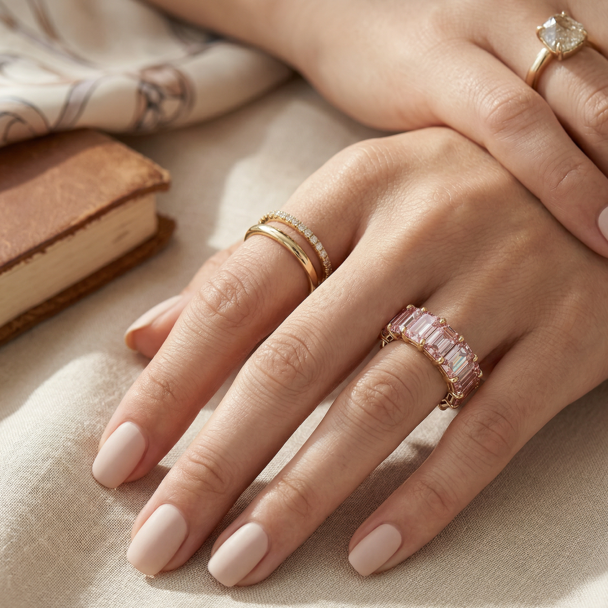 Lab-Grown Pink Emerald-Cut Diamond Full Eternity Band | 7-8 CTW