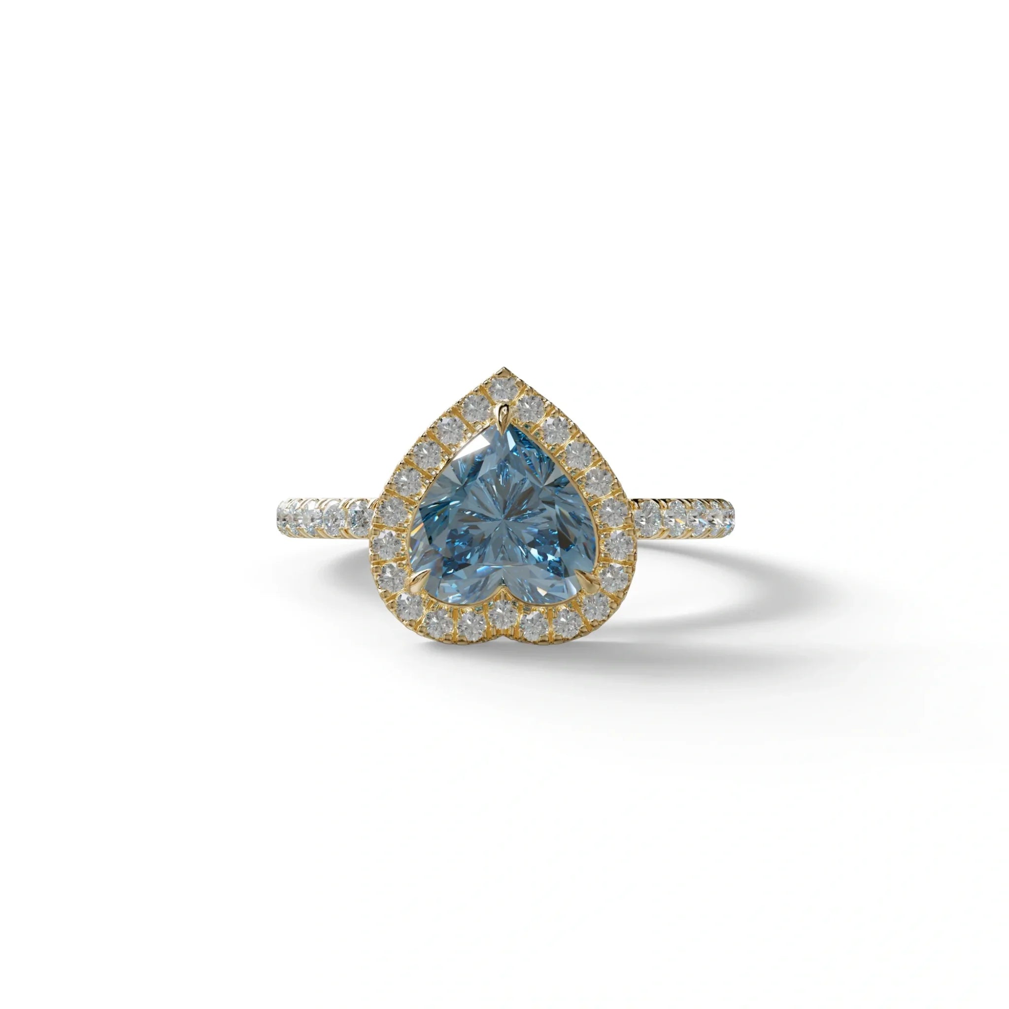 Blue Heart Cut Halo & Pavé Lab Grown Diamond Engagement Ring - Gelia - 2 Carat / 10K Solid Gold / Yellow Gold
