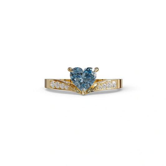 Blue Heart Shape Lab Grown Diamond Engagement Ring - Moise - 2 Carat / 10K Solid Gold / Yellow Gold