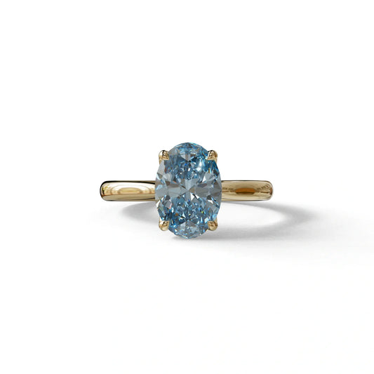 Blue Oval Cut Hidden Diamond Solitaire Lab Grown Diamond Ring - Secrecy - 2 Carat / 10K Solid Gold / Rose Gold