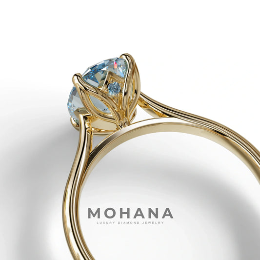 Blue Oval Cut Hidden Diamond Solitaire Lab Grown Diamond Ring - Secrecy