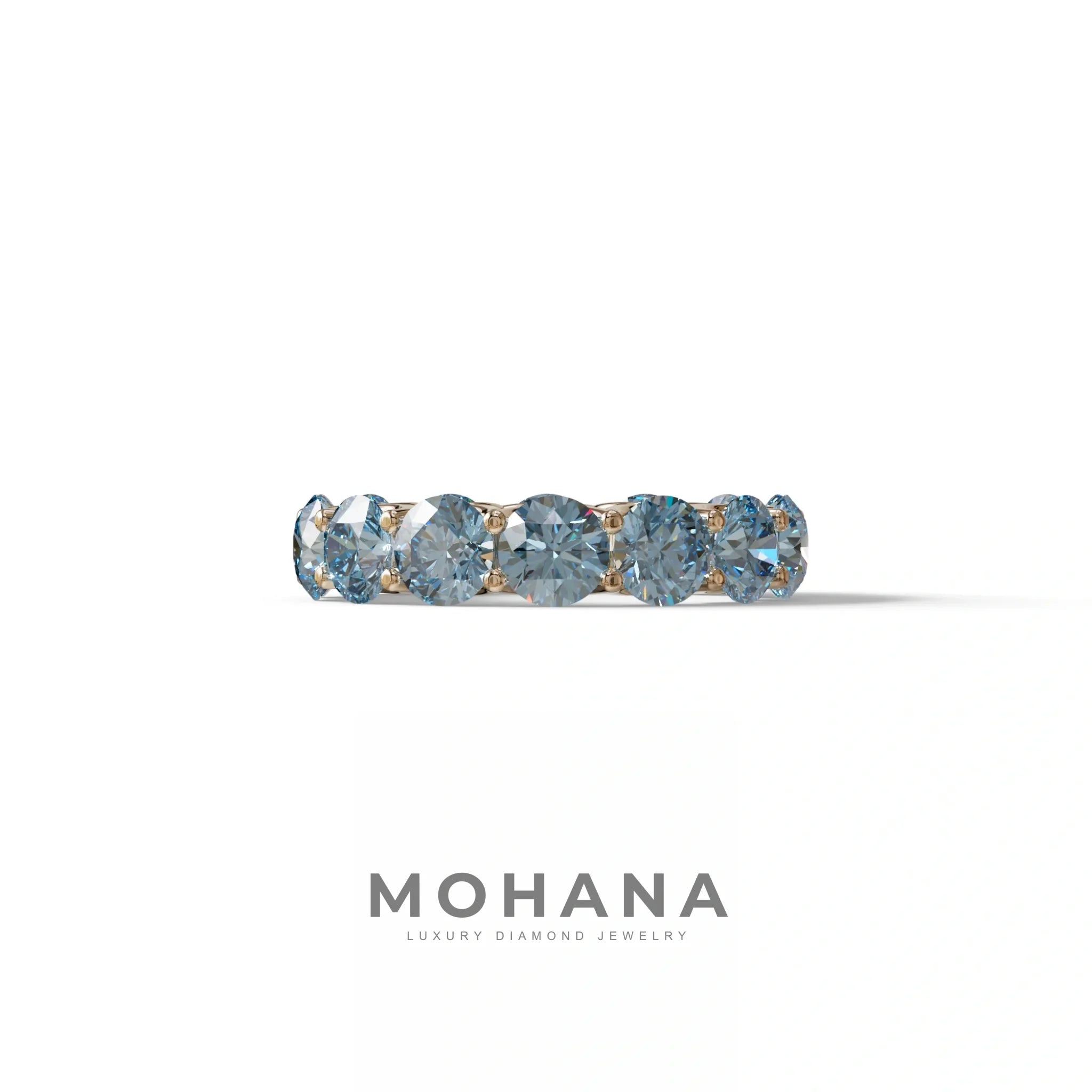 Blue Round Brilliant Diamond Full Eternity Band in 18k Yellow Gold – Scalloped U-Prong Setting - 10K Solid Gold / Rose