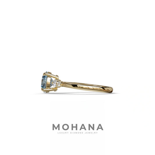 Blue Round Three Stone Lab Grown Diamond Engagement Ring - Romance