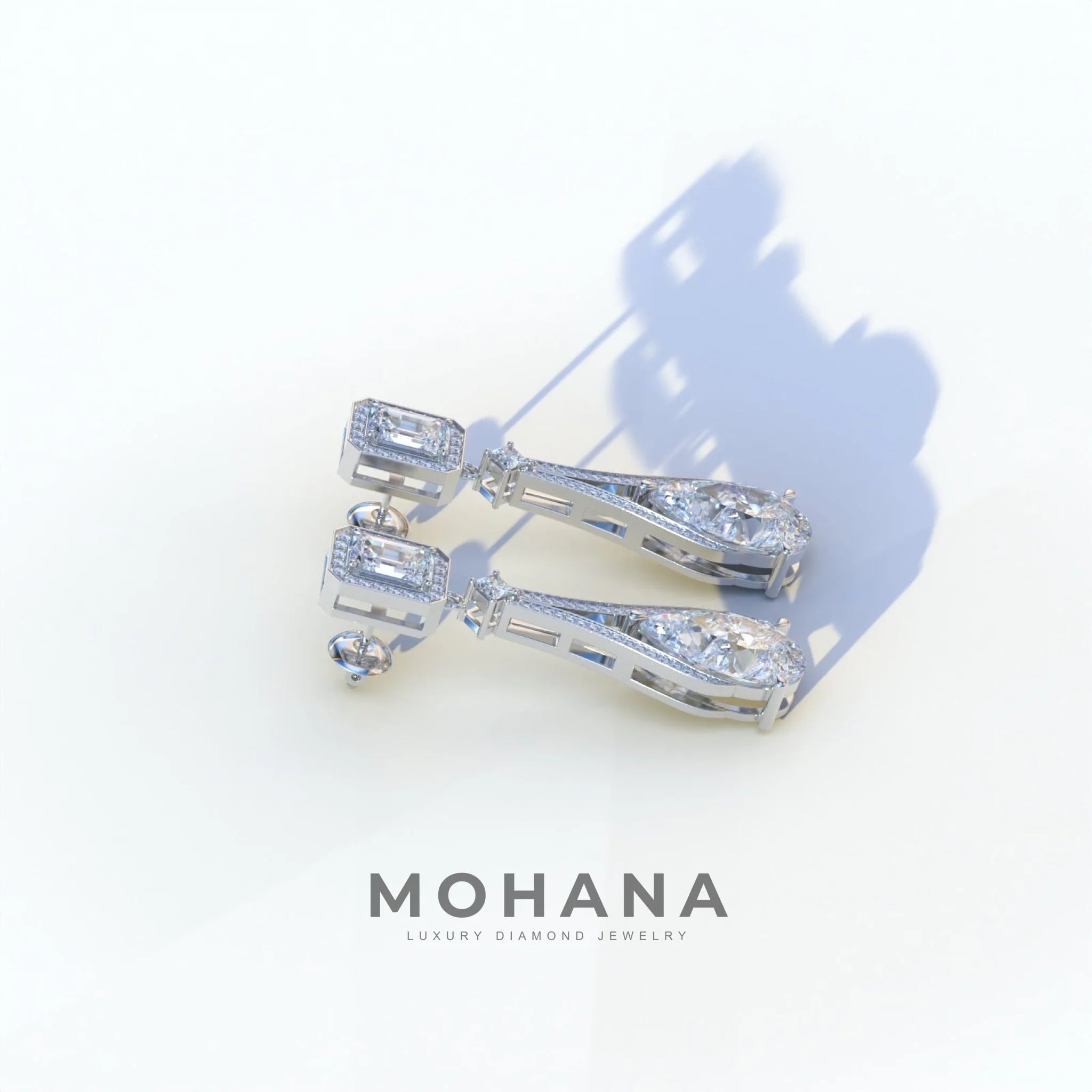 Canary - VVS Pear & Emerald Diamond Drop Earrings | Fancy Halo Setting | Certified