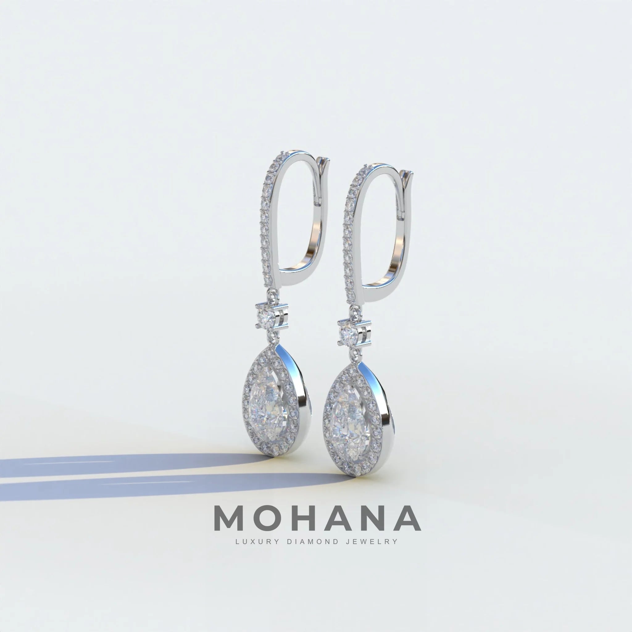 Cleopatra - Pear Cut Diamond Stud Earrings | Halo & Pave Setting | Certified