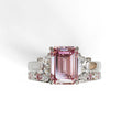 Colorless Pink Round Diamond Half Eternity Pave Band - Custom Order Flint - 14K Solid Gold / White Gold - Wedding Band