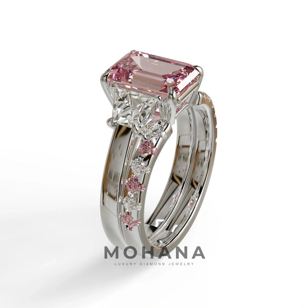 Colorless Pink Round Diamond Half Eternity Pave Band - Custom Order Flint alternate view