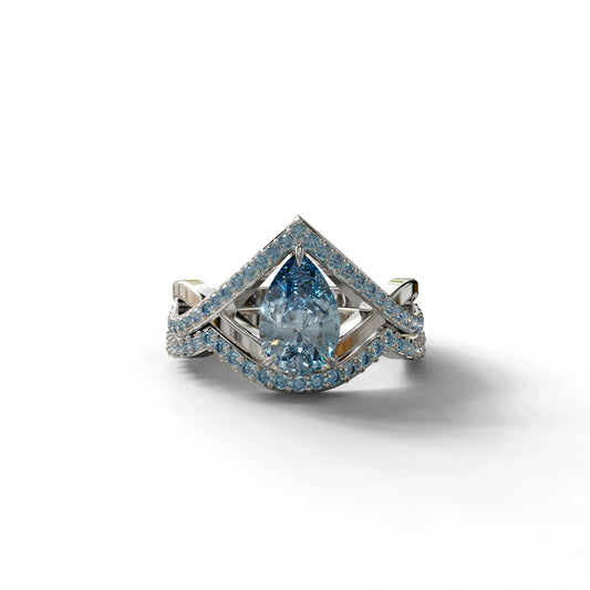 Custom Order: 2 Carat Blue Pear Cut Tear Drop Lab Diamond Ring & Band