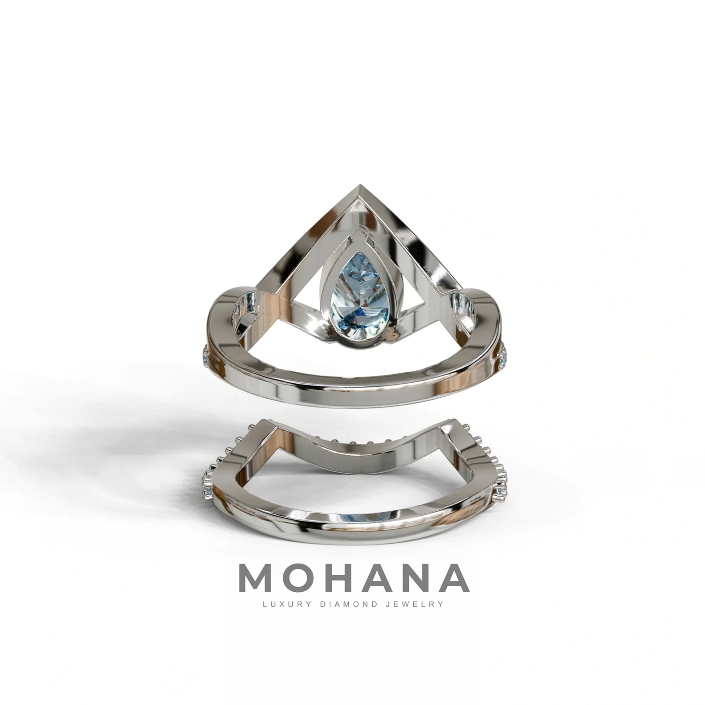 Custom Order: 2 Carat Blue Pear Cut Tear Drop Lab Diamond Ring & Band