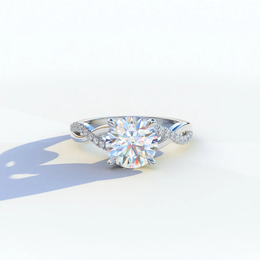 E VVS 3 Carat Round Cut Lab Diamond Ring - Infinity Cross - 10K Solid Gold / White Gold