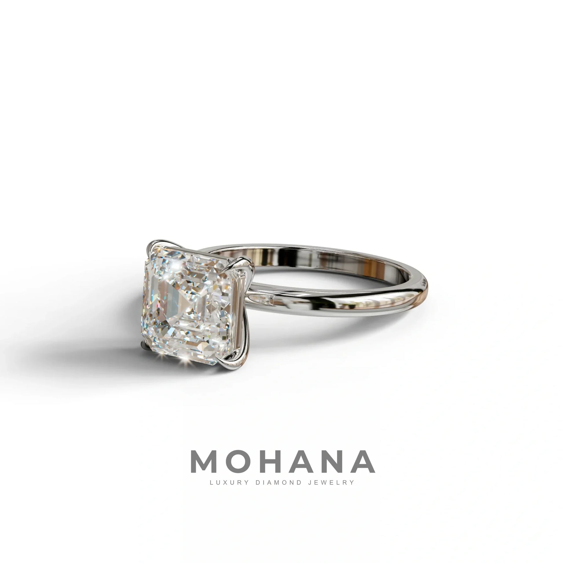 E VVS Asscher Cut Solitaire Lab Grown Diamond Engagement Ring - Fabriciana