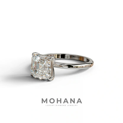 E VVS Asscher Cut Solitaire Lab Grown Diamond Engagement Ring - Fabriciana
