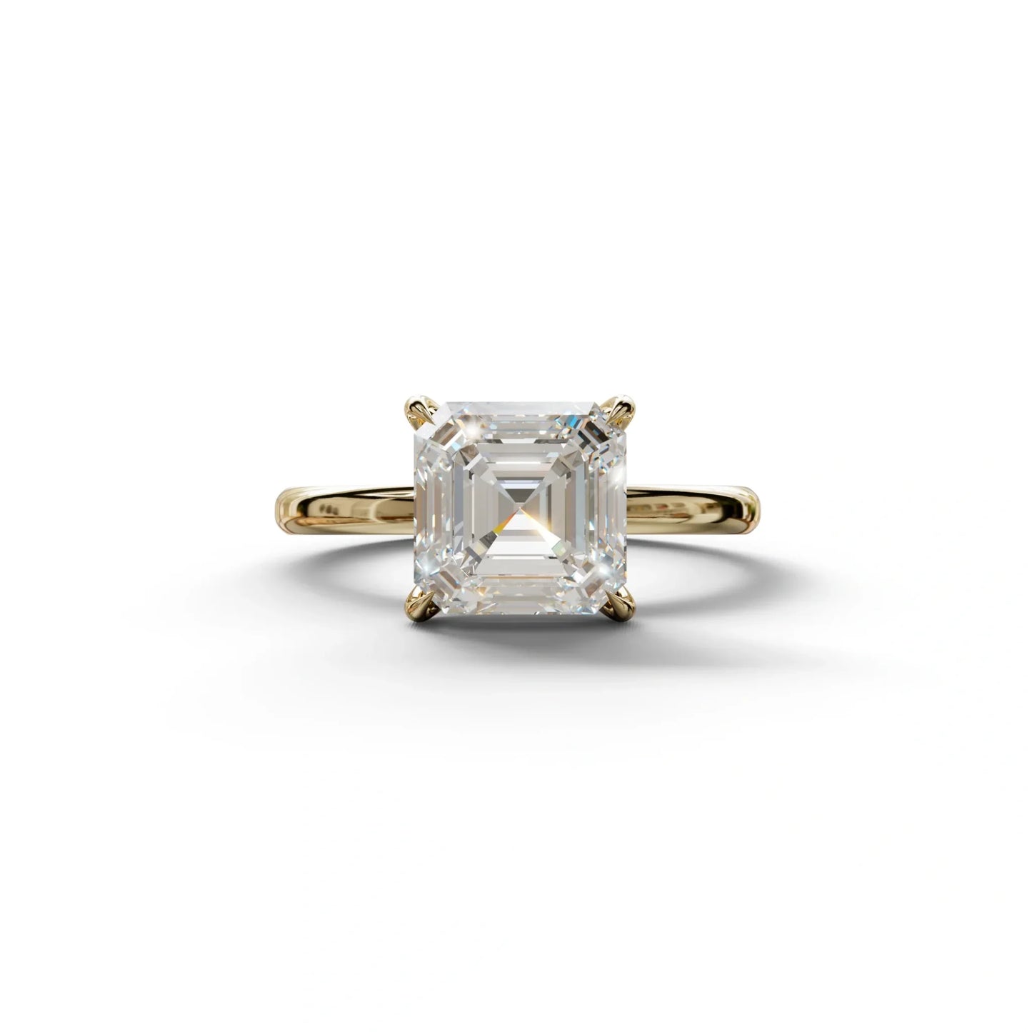 E VVS Asscher Cut Solitaire Lab Grown Diamond Engagement Ring - Fabriciana - 2 Carat / 10K Solid Gold / Yellow Gold