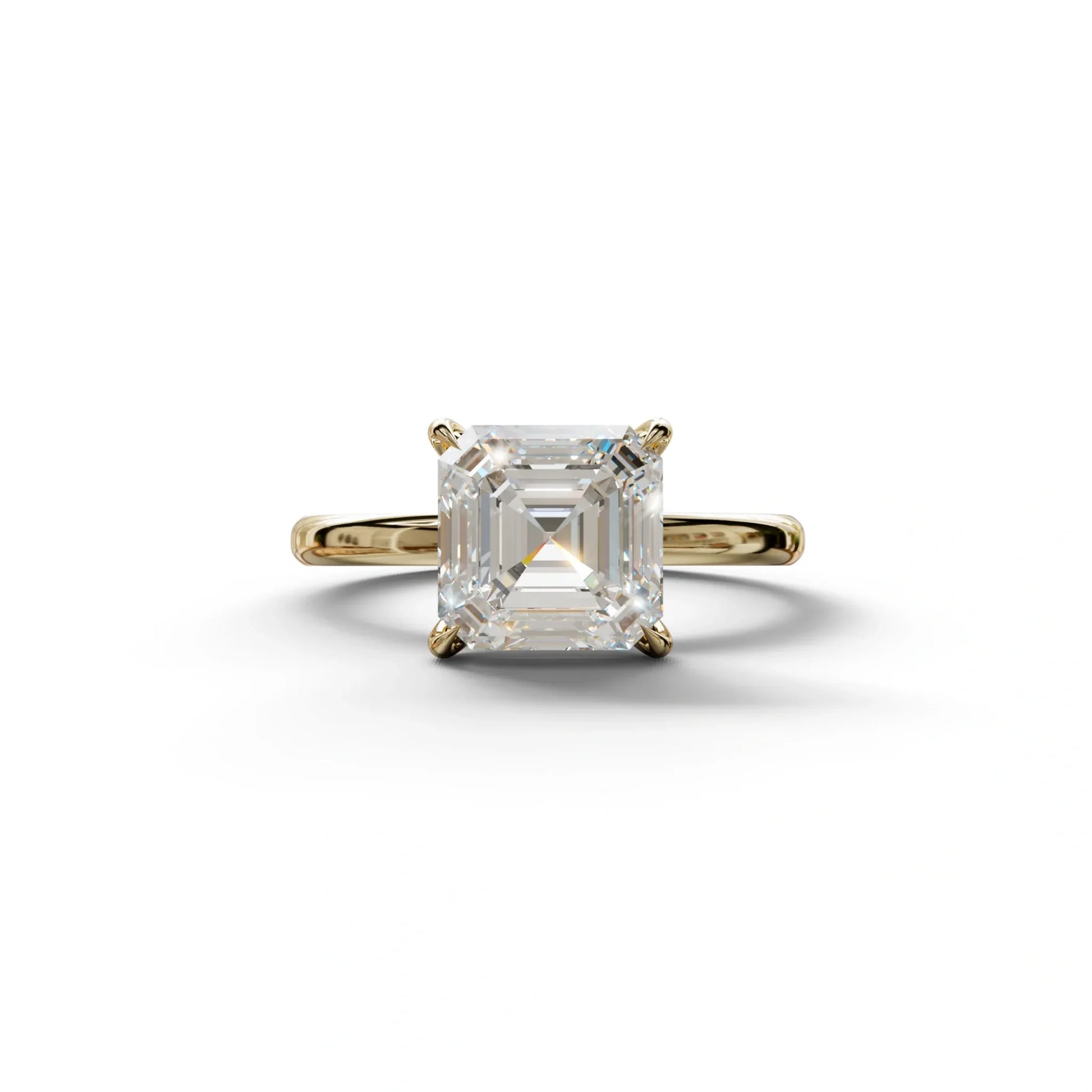 E VVS Asscher Cut Solitaire Lab Grown Diamond Engagement Ring - Fabriciana - 2 Carat / 10K Solid Gold / Yellow Gold