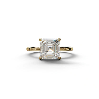E VVS Asscher Cut Solitaire Lab Grown Diamond Engagement Ring - Fabriciana - 2 Carat / 10K Solid Gold / Yellow Gold