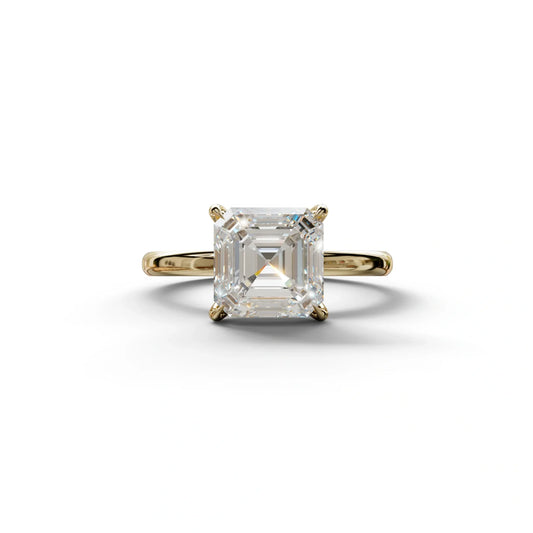 E VVS Asscher Cut Solitaire Lab Grown Diamond Engagement Ring - Fabriciana - 2 Carat / 10K Solid Gold / Yellow Gold