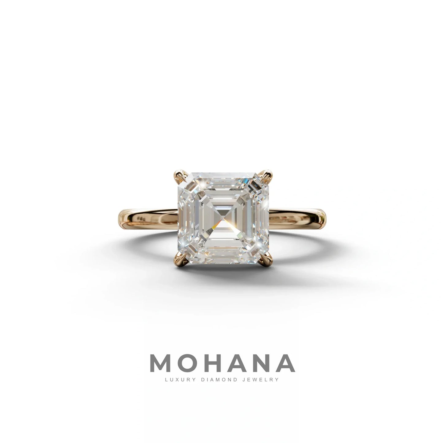 E VVS Asscher Cut Solitaire Lab Grown Diamond Engagement Ring - Fabriciana - 2 Carat / 10K Solid Gold / Rose Gold