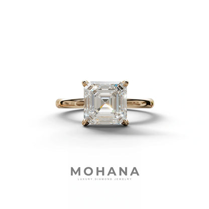 E VVS Asscher Cut Solitaire Lab Grown Diamond Engagement Ring - Fabriciana - 2 Carat / 10K Solid Gold / Rose Gold