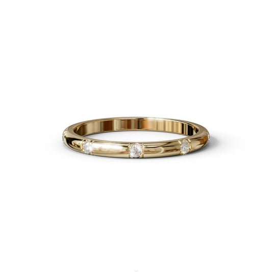 Elsa Peretti - Colorless Round Cut Lab Diamond Eternity Ring| Flux Setting | Wedding band - 10K Solid Gold / Yellow Gold