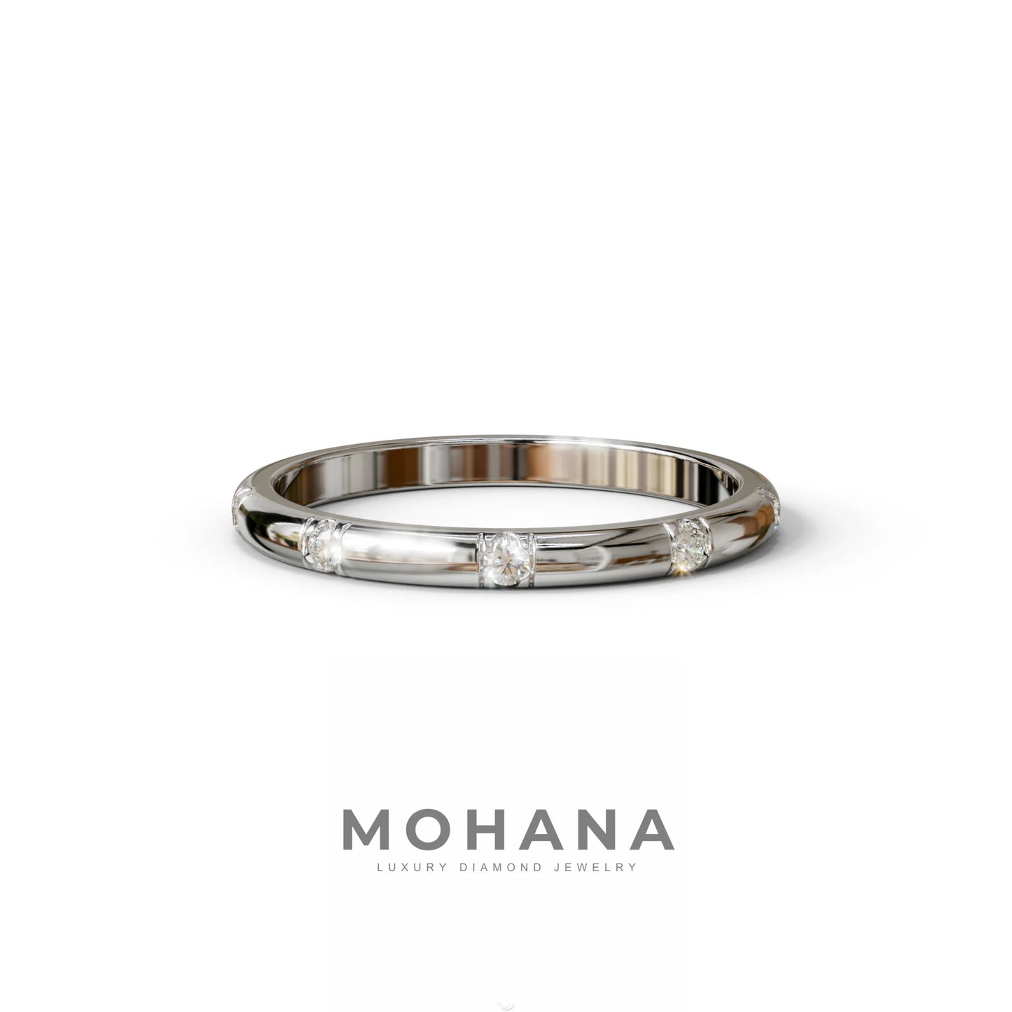 Elsa Peretti - Colorless Round Cut Lab Diamond Eternity Ring| Flux Setting | Wedding band - 10K Solid Gold / White Gold