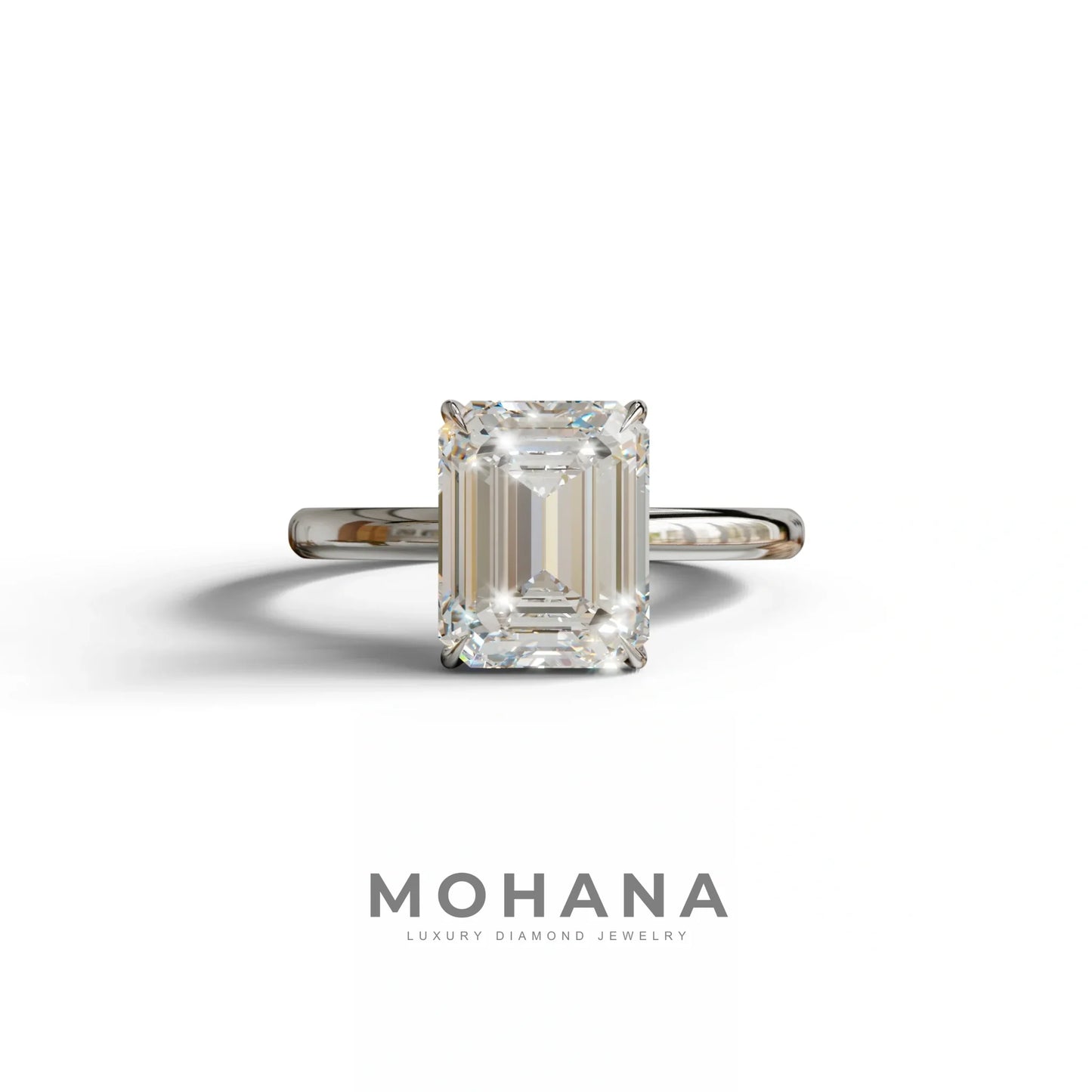 E-VVS Emerald Cut Solitaire Lab Grown Diamond Engagement Ring - Vanessa - 2 Carat / 10K Solid Gold / White Gold