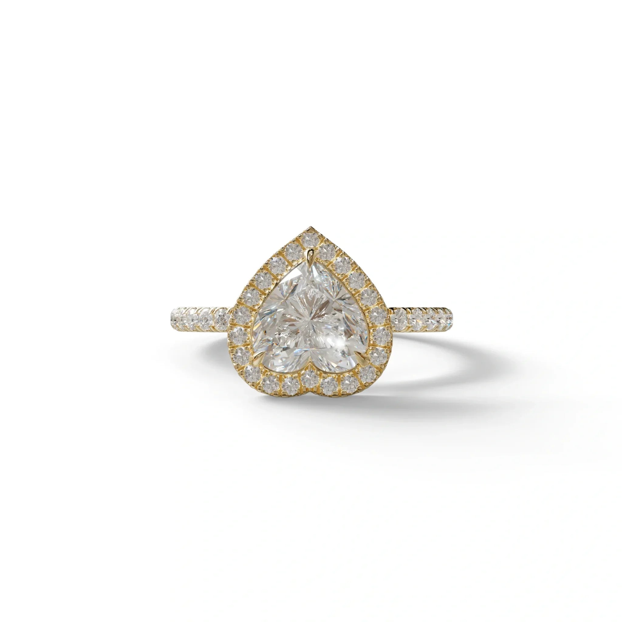 E VVS Heart Cut Halo & Pavé Lab Grown Diamond Engagement Ring - Gelia - 2 Carat / 10K Solid Gold / Yellow Gold
