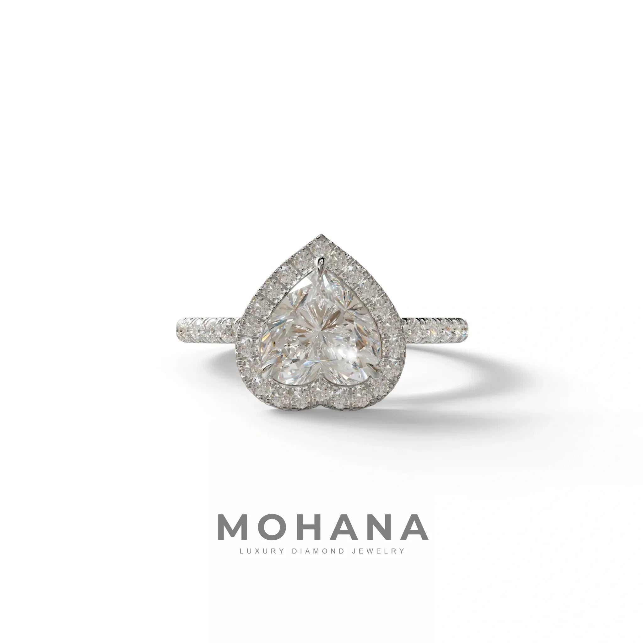 E VVS Heart Cut Halo & Pavé Lab Grown Diamond Engagement Ring - Gelia - 2 Carat / 10K Solid Gold / White Gold