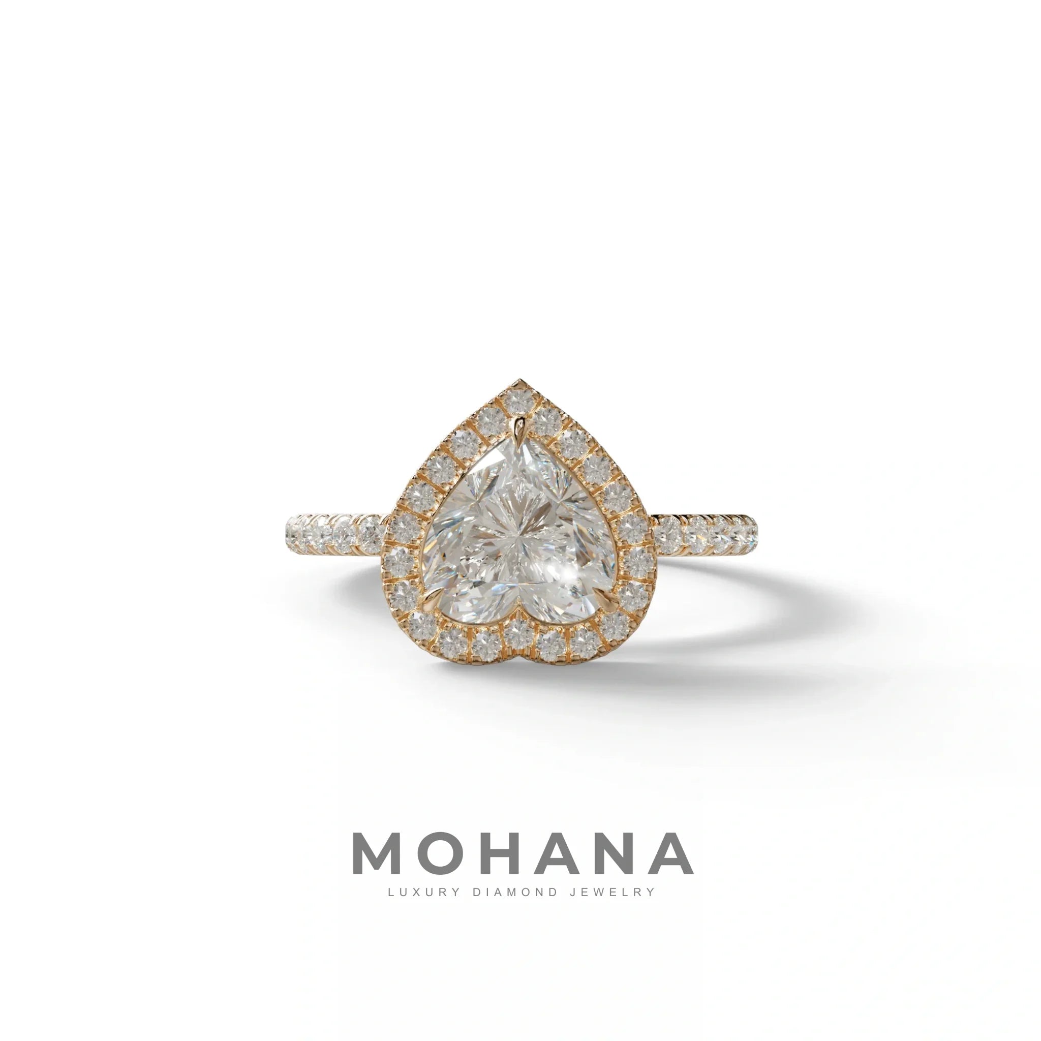 E VVS Heart Cut Halo & Pavé Lab Grown Diamond Engagement Ring - Gelia - 2 Carat / 10K Solid Gold / Rose Gold