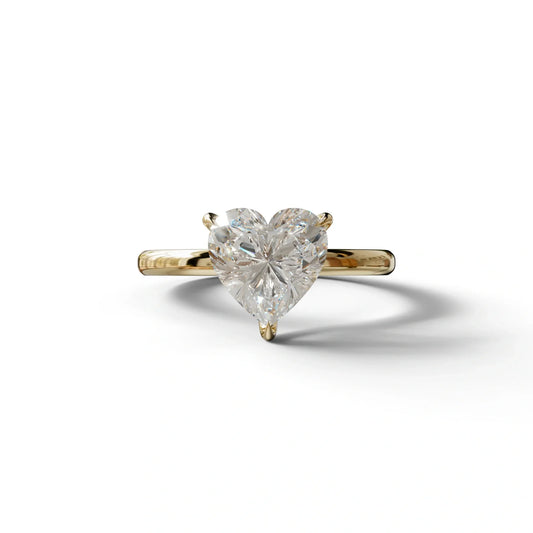 E-VVS Heart Cut Solitaire Lab Grown Diamond Engagement Ring - Mellow - 2 Carat / 10K Solid Gold / Yellow Gold