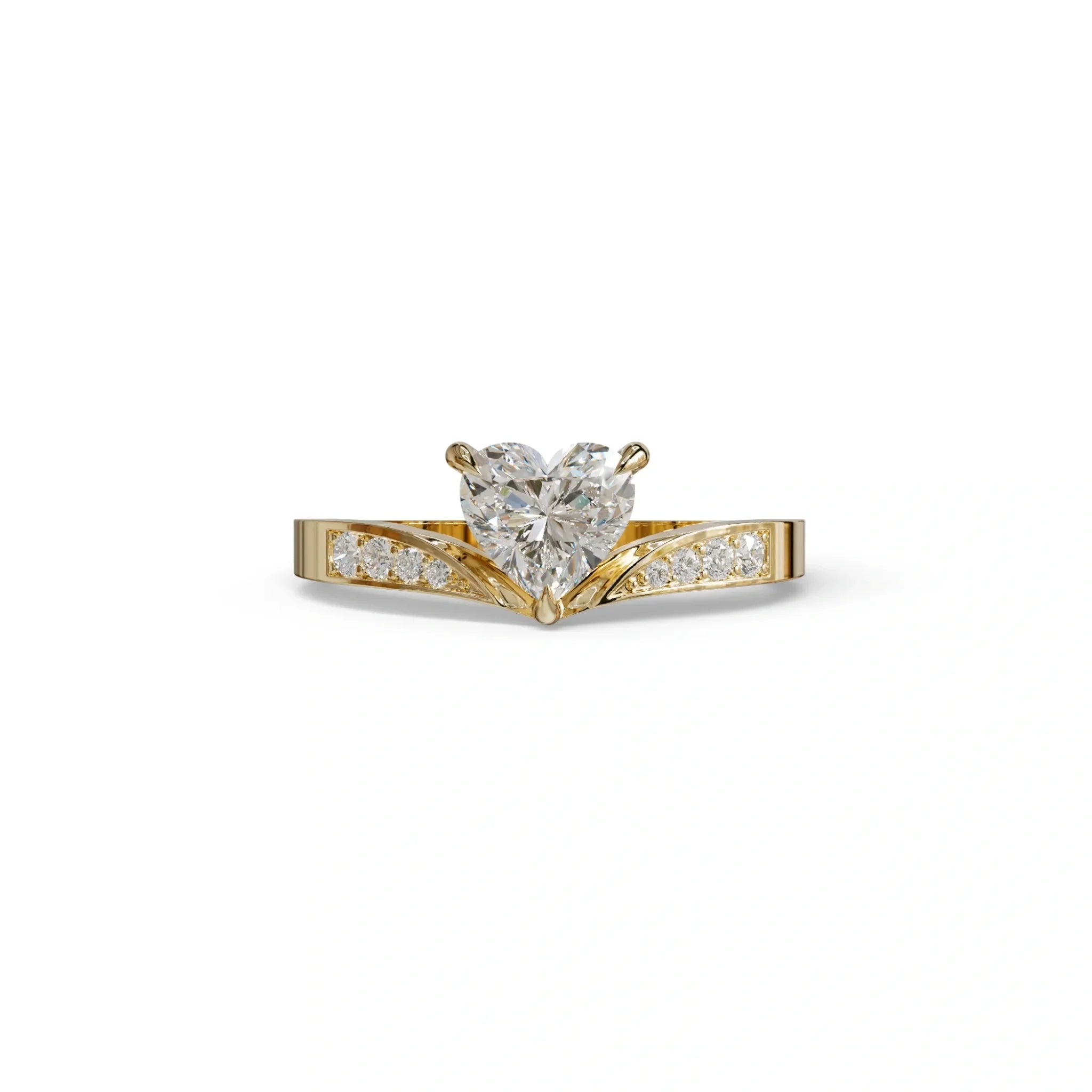E VVS Heart Shape Lab Grown Diamond Engagement Ring - Moise - 2 Carat / 10K Solid Gold / Yellow Gold