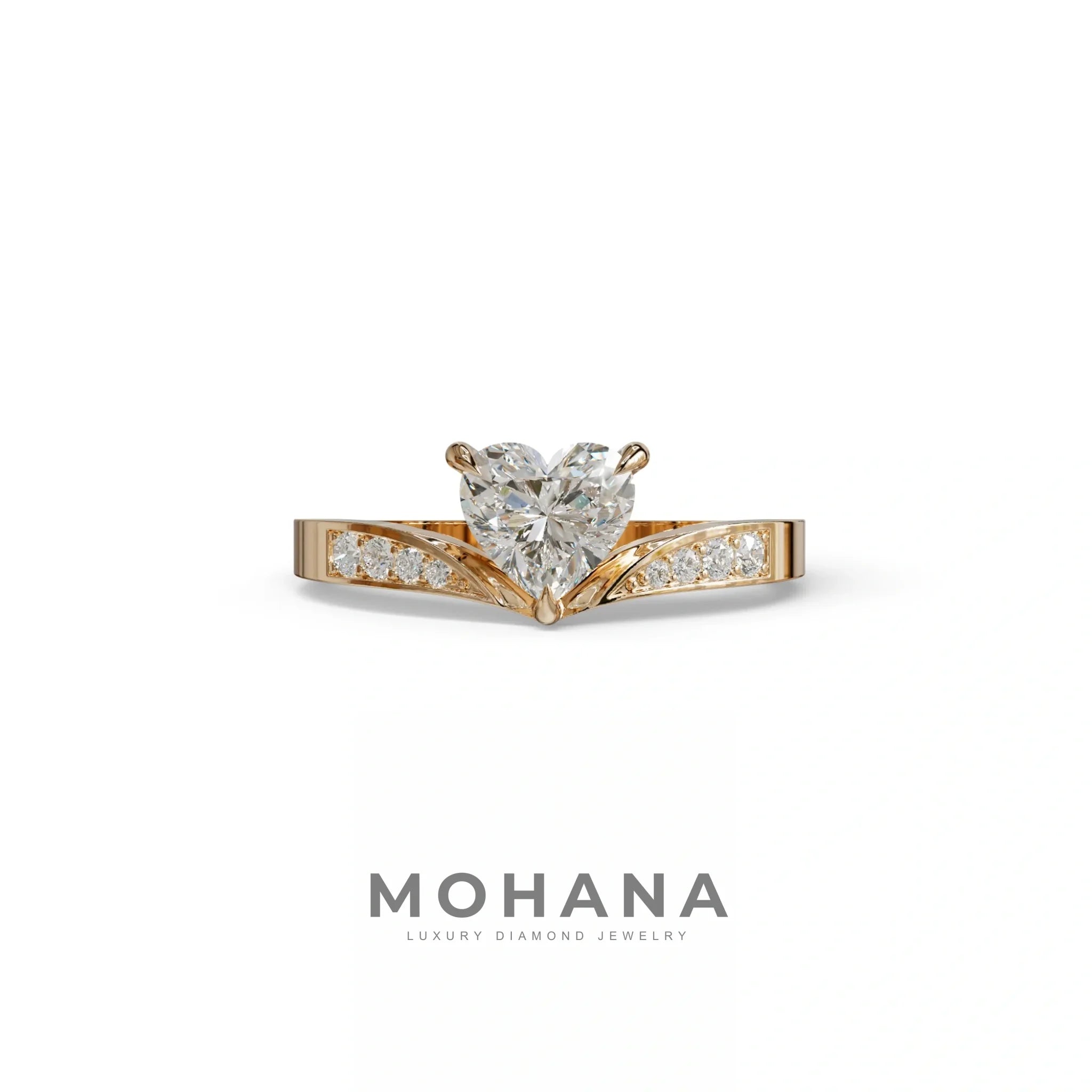 E VVS Heart Shape Lab Grown Diamond Engagement Ring - Moise - 2 Carat / 10K Solid Gold / Rose Gold
