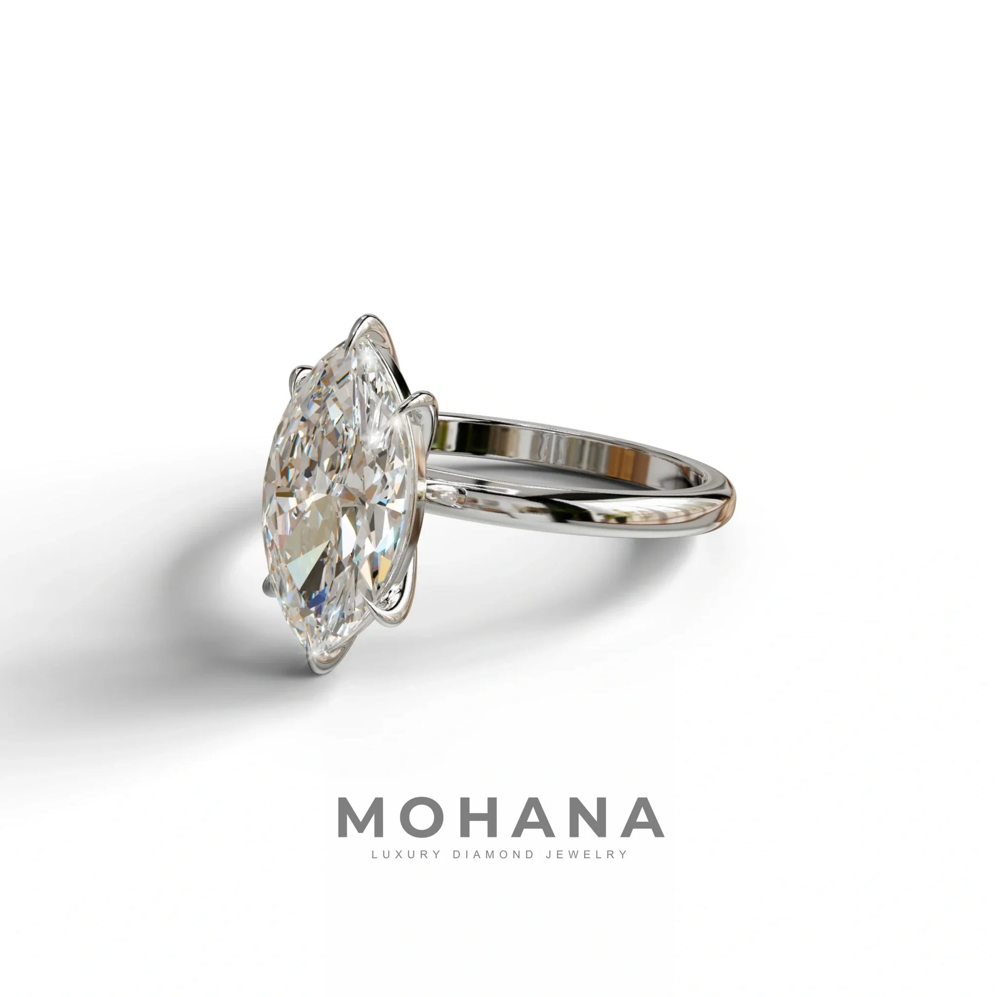 E VVS Marquise Cut Solitaire Lab Grown Diamond Engagement Ring - Celestina