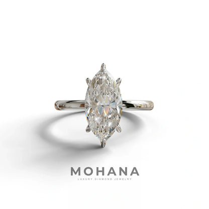 E VVS Marquise Cut Solitaire Lab Grown Diamond Engagement Ring - Celestina - 2 Carat / 10K Solid Gold / White Gold