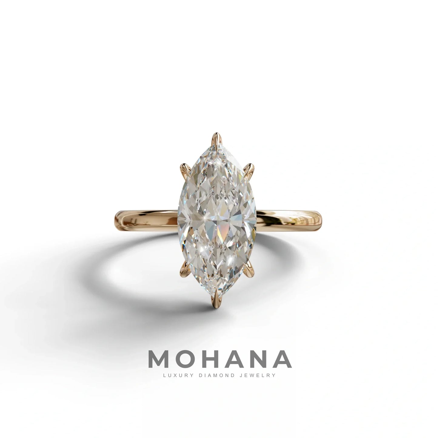 E VVS Marquise Cut Solitaire Lab Grown Diamond Engagement Ring - Celestina - 2 Carat / 10K Solid Gold / Rose Gold