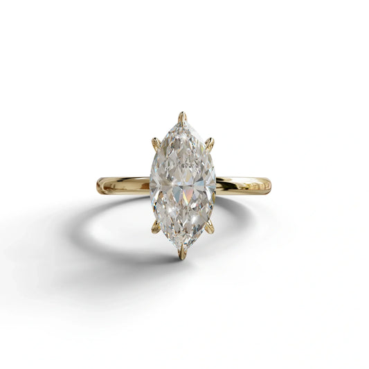 E VVS Marquise Cut Solitaire Lab Grown Diamond Engagement Ring - Celestina - 2 Carat / 10K Solid Gold / Yellow Gold